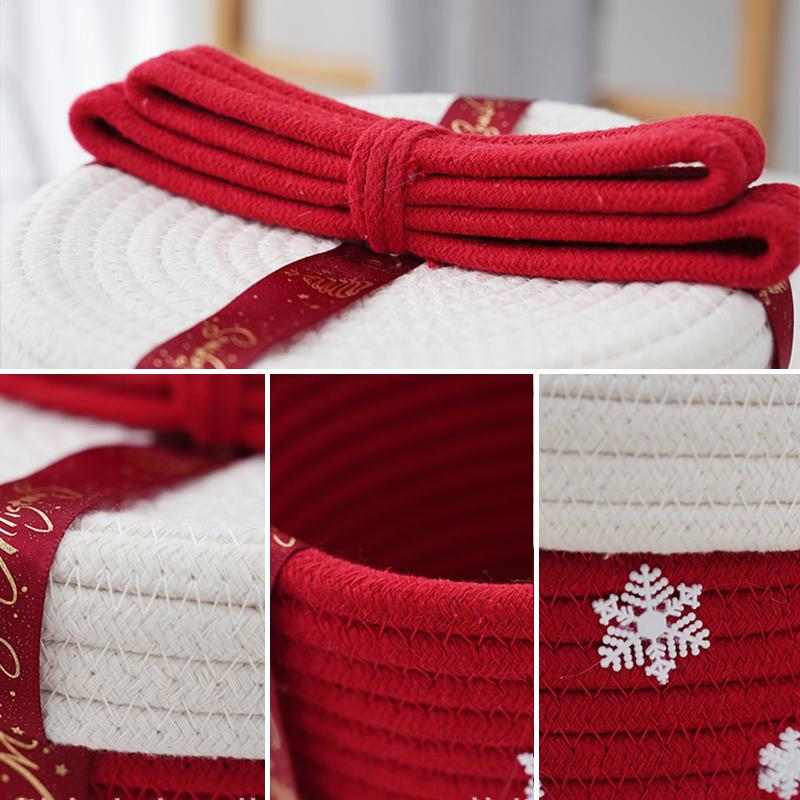 Christmas Decoration Storage Basket With Dust Cover Holiday Gift Box Cotton Rope Woven Snacks Small Gift Storage Basket