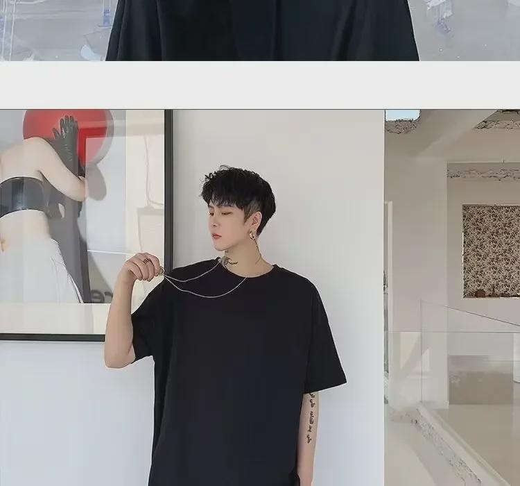 Pánské asymetrické tmavé niche holičské tričko Yamamoto Yohji, velká velikost, krátký rukáv