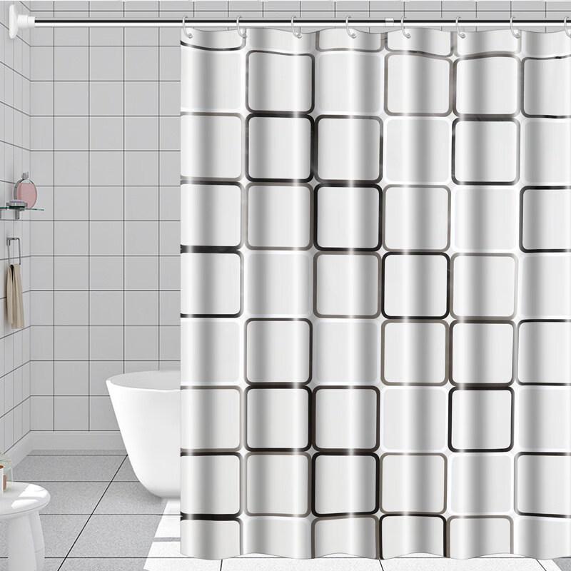 Qianyu No-Punch Waterproof Shower Curtain Set