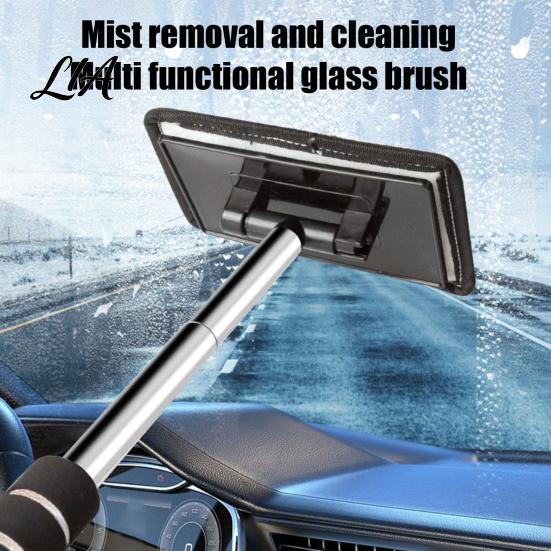 Stainless Steel Handle Window Scrubber Car Cleaner, Extendable Windshield Brush with 180 Degree Rotating Head, Retractable Wand Microfiber Pad,