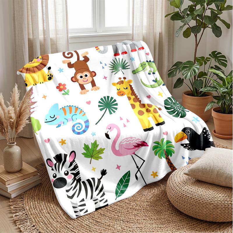 Jungle Cartoon Animals Theme blanket Lightweight Warm Flannel Blanket Decorative Throw Blanket for Home Decoration