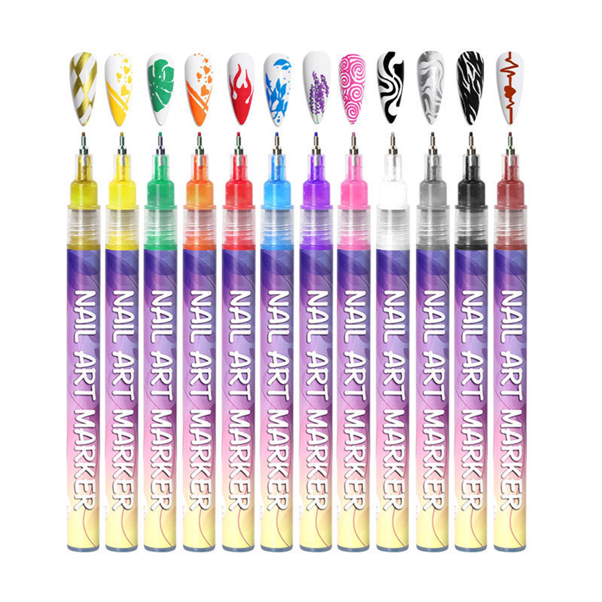 

12-Color Nail Art Marker Pen Set: 0.5mm Needle Tubes for DIY, Hand-Painted Nail Designs and Outlining