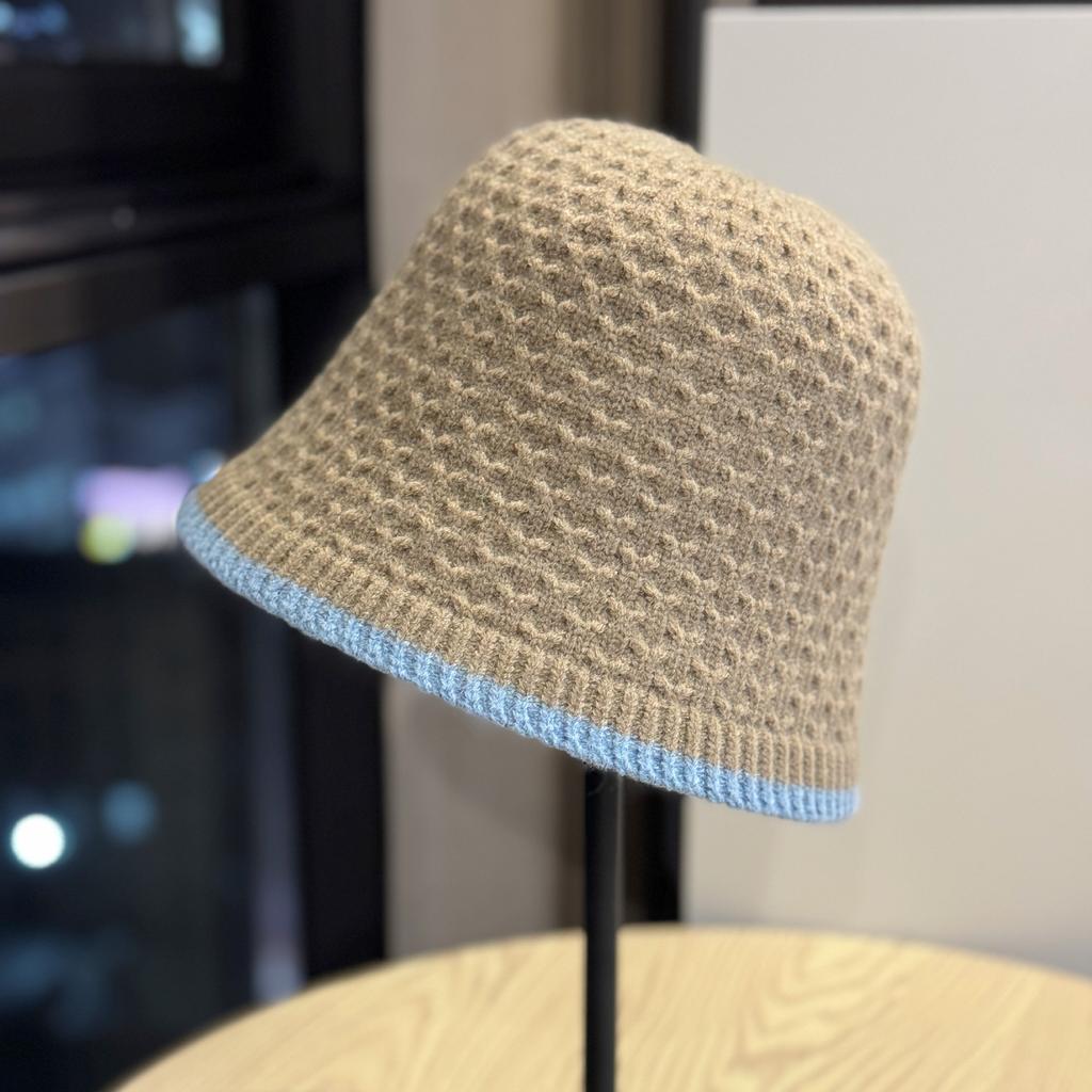 New Hollow Knitted Bucket Hat Spring and Autumn Warm Versatile Plain Face Washbasin Hat Bucket Hat