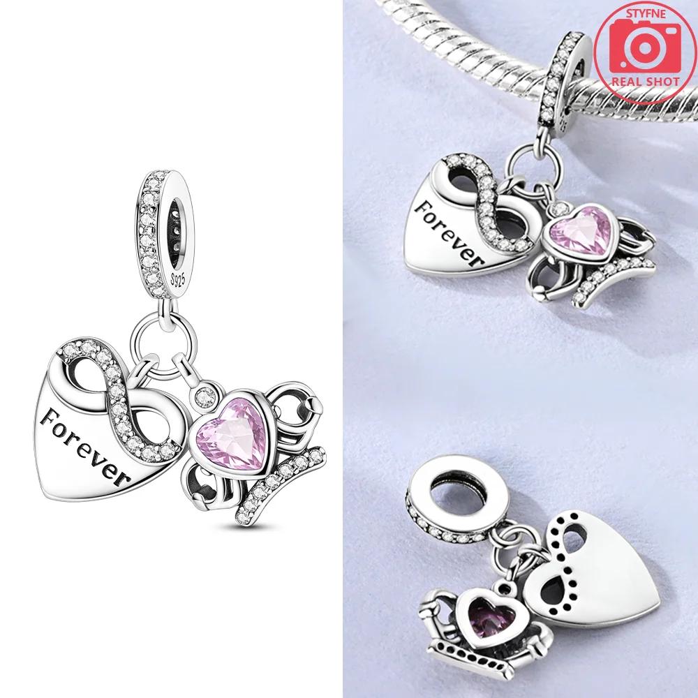 

Charm Bead Components Copper Metal Authentic Original Blue Zircon Crown Pendant Bead Component Pink Heart Bead Components Compatible With Bracelet