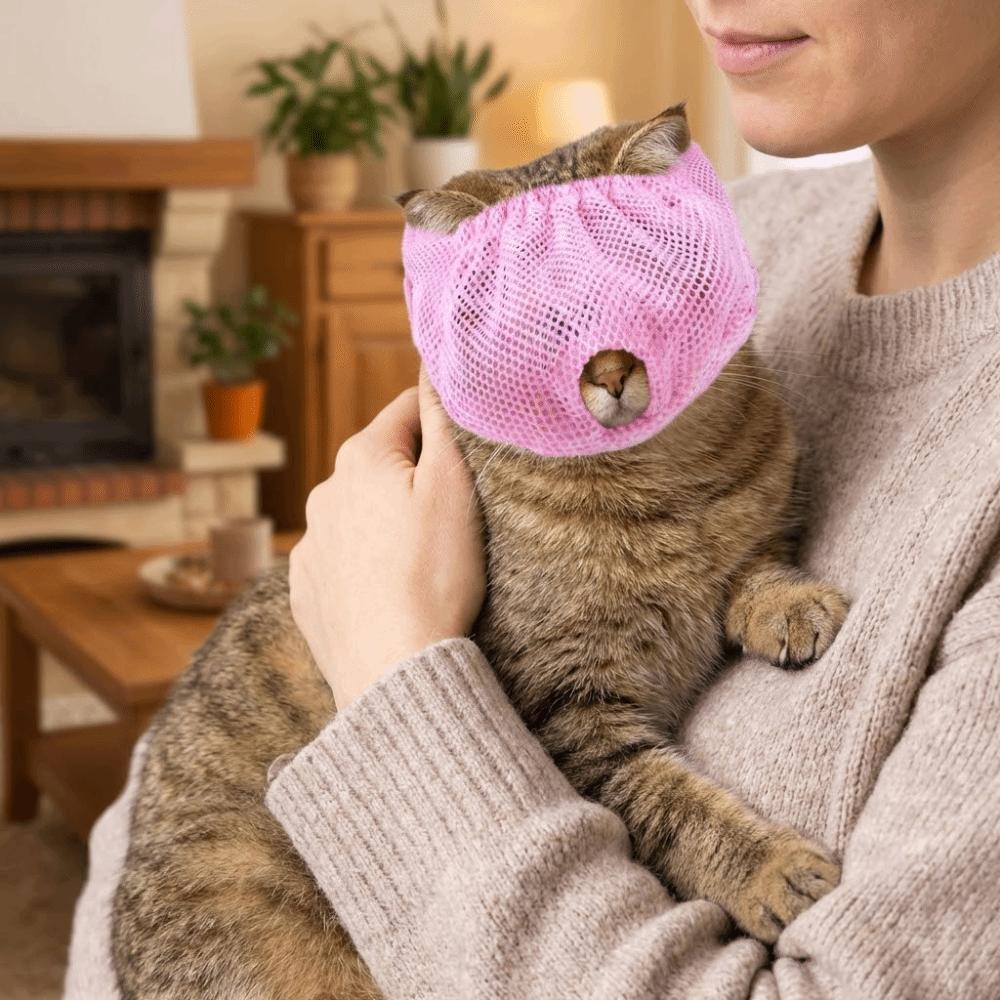 Puppy Headgear Mesh Cat Mouth Cover Adjustable Washable Pet Grooming Mask Breathable Comfortable Kitten Muzzle Nail Trimming