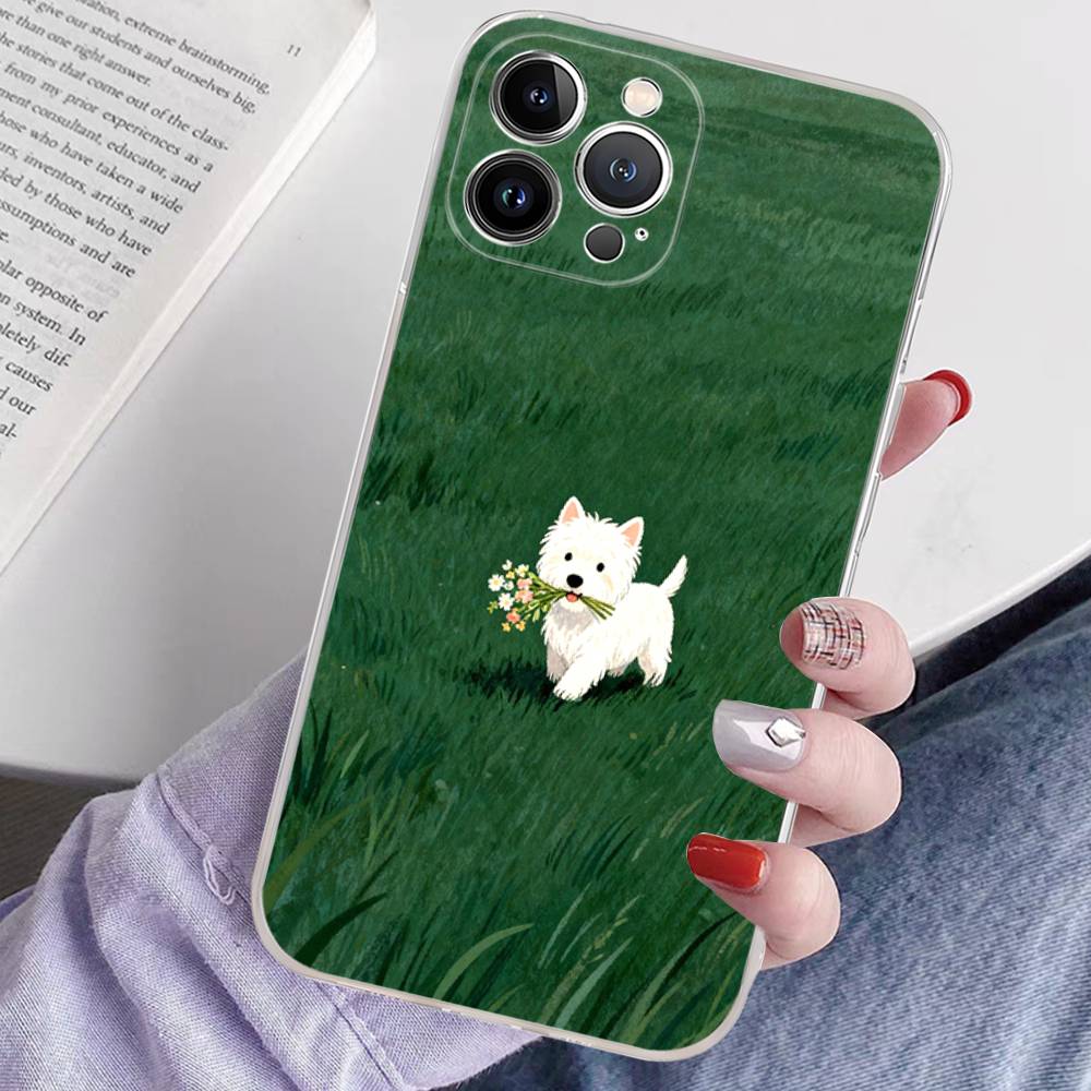 Cute Cartoon Puppy Transparent Soft Phone Case For iPhone 15 12 14 16 17 13 Plus 11 Pro Max 13 Pro