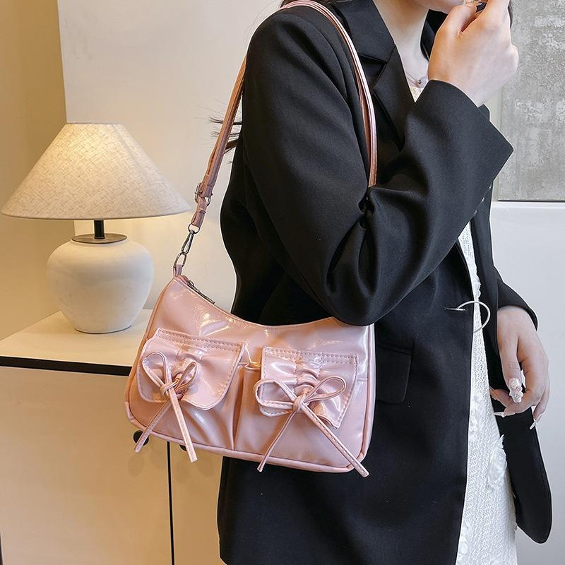 Casual and Beautiful Solid Color High Value Temperament Portable Shoulder Underarm Bag Tether Bow Messenger Bag