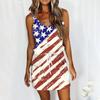 Women's Summer Sexy V-neck  Sleeveless Independence Day Printed Strapless Dress Beach Sun  Dress