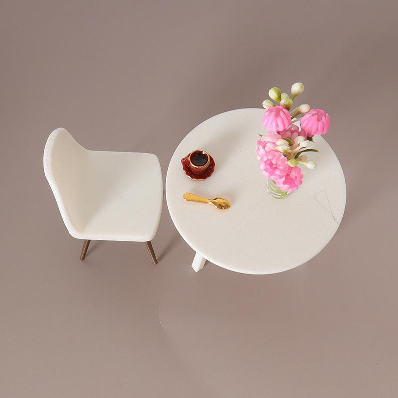 1/12 Puppenhaus Simulation Tisch Stuhl Set Puppenhaus Wohnmöbel Dekoration Zubehör Mikro Szene Bau Requisiten