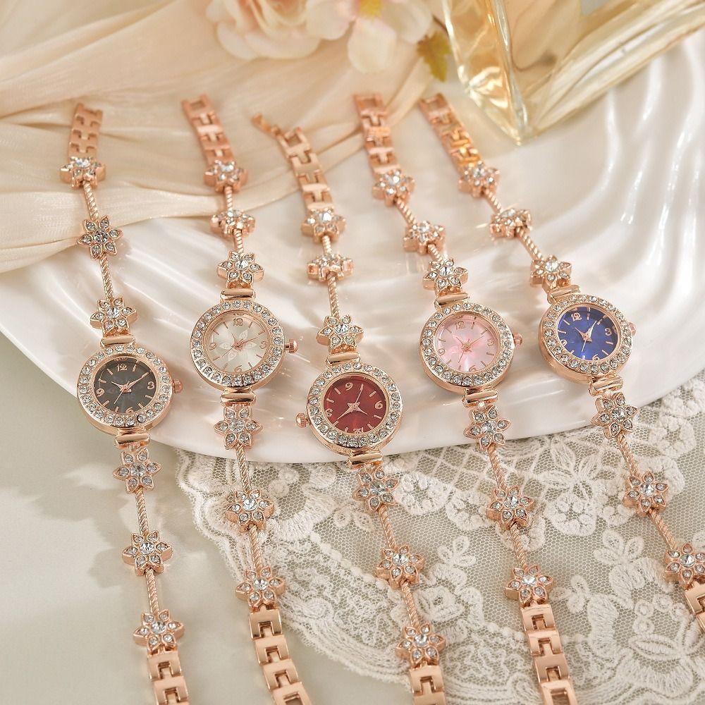 with Adjustable Bracelet Circle Shaped Watch Rhinestone Wrist Decoration Quartz Watches  Women Girl