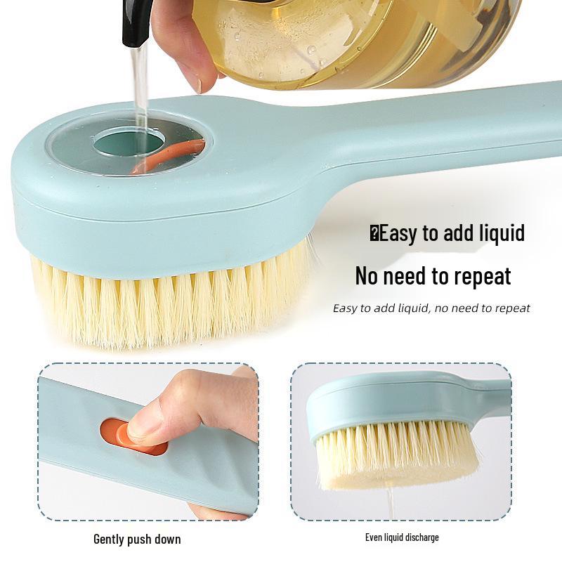 Wall-Mounted Long-Handled Liquid Dispensing Bath Brush with Soft Bristles