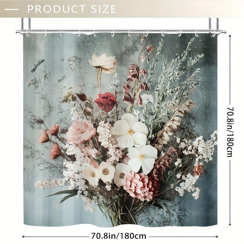 1pc Vintage Floral Shower Curtain, Soft Hand-Painted Flowers in Pastel Tones, Polyester, Ideal for Country-Style Bath Decor