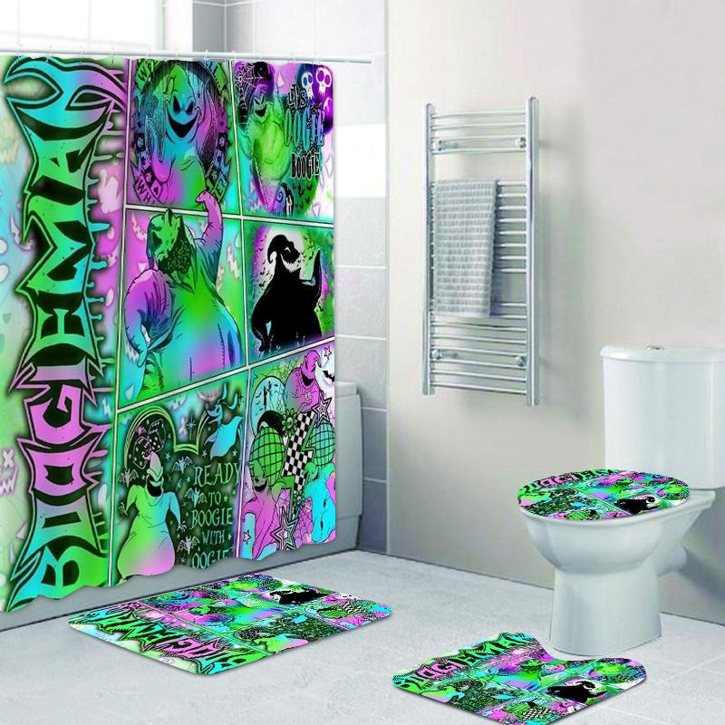 Halloween magic props Pattern Shower Curtain  Bath Sets Waterproof Non-Slip Bathroom Rug Toilet U  With 12 Hooks Home Deco