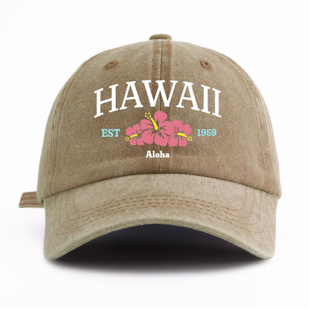 1pc HAWAII Print Washed Baseball Cap for AdultsMinimalist Retro Style Casual Soft Adjustable Dad Hat Perfect As Gift