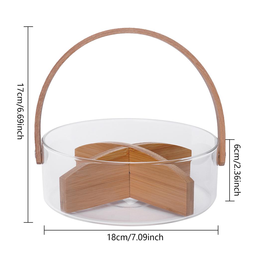 Transparent Fruit Bowl W/ Dividers Candy Organizer Fruit Platter Healthy Materials Divided Serving Tray & Handle Large Capacity