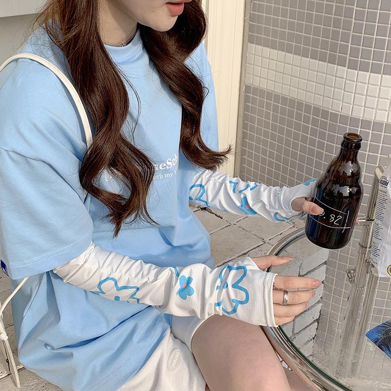 Gradient Color Floral UV Protection Sleeves for Women's Summer Cycling