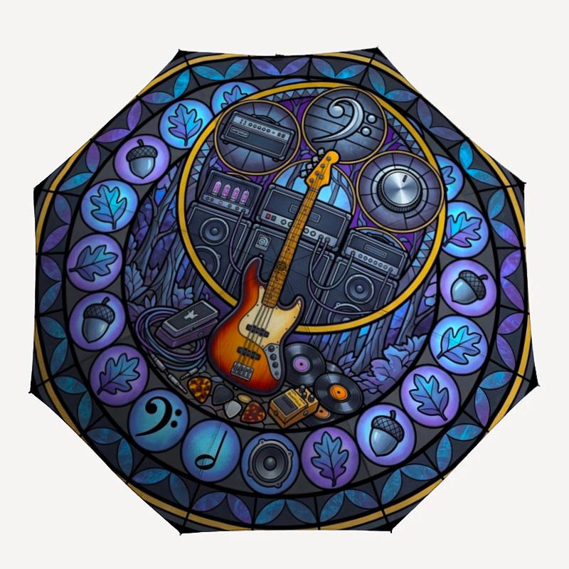 Music Nature Harmony Pattern Umbrella, Portable and Foldable Design, 8 Ribs, a Casual Accessory for Halloween, Christmas, and Birthday Gifts.