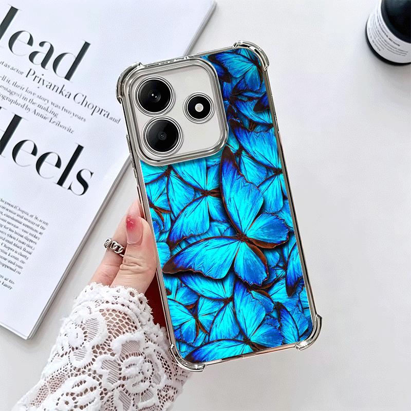 Blue Butterfly Aesthetics Plating Phone Case For Xiaomi Redmi Note 14 15 Pro Plus 13 12 11 11S 11T 10 9S 9 5G Anti-Fall Airabag