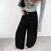 Cotton Navy Blue Rivet Tooling Jeans Women's Autumn New High-waisted and Thin Casual Scimitar Wide-leg Pants