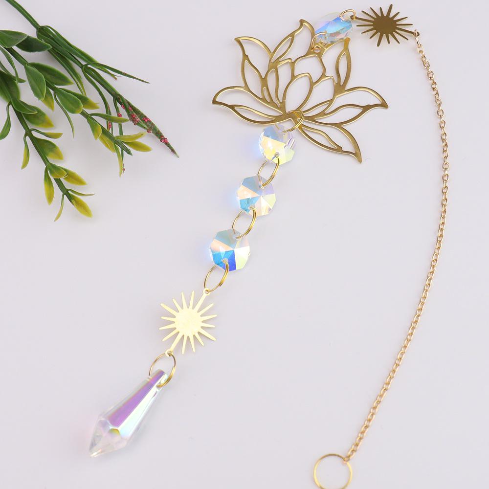 Golden Lotus Crystal Suncatcher Pendant