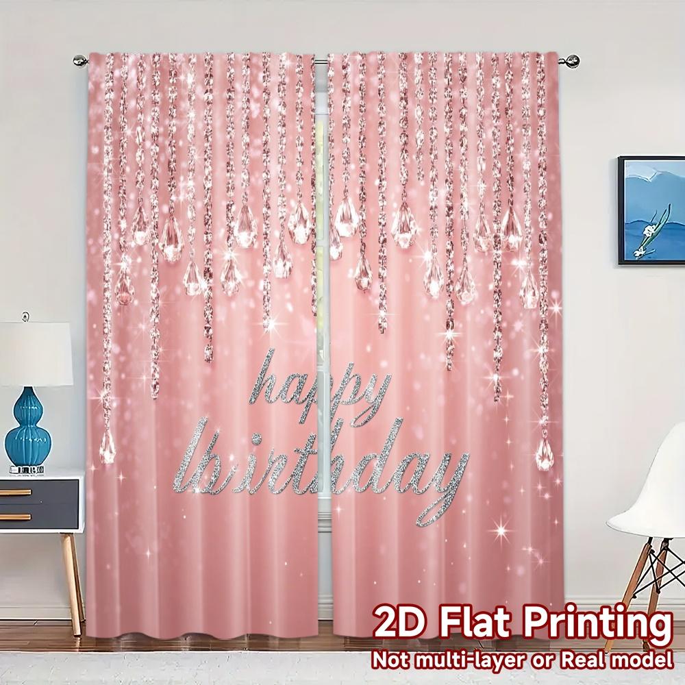 

2pcs 2D FLAT PRINTING Curtains (Without Rod) Birthday Sparkle Creative Modern Curtains Yarn Curtains Versatile All Perfect for 100*130 Rod Pocket 1pcs