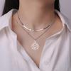 LIKGREAT Lotus Pendant Necklace Lotus Flower Double Layer Choker Stainless Steel Buddhist Yoga Meditation Jewelry Gift for Women