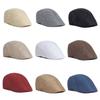 Simple Plain Imitation Linen Beret British Retro Summer Breathable Peaked Cap for Middle-Aged and Elderly People