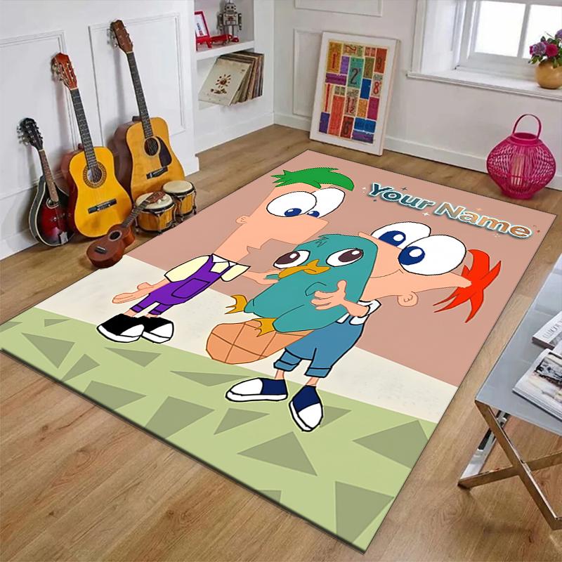 Phineas and Ferb Design Area Rug Personalized Name- Non-Slip, Soft & Cozy Floor Mat for Living Room, Office - Indoor/Outdoor Carpet