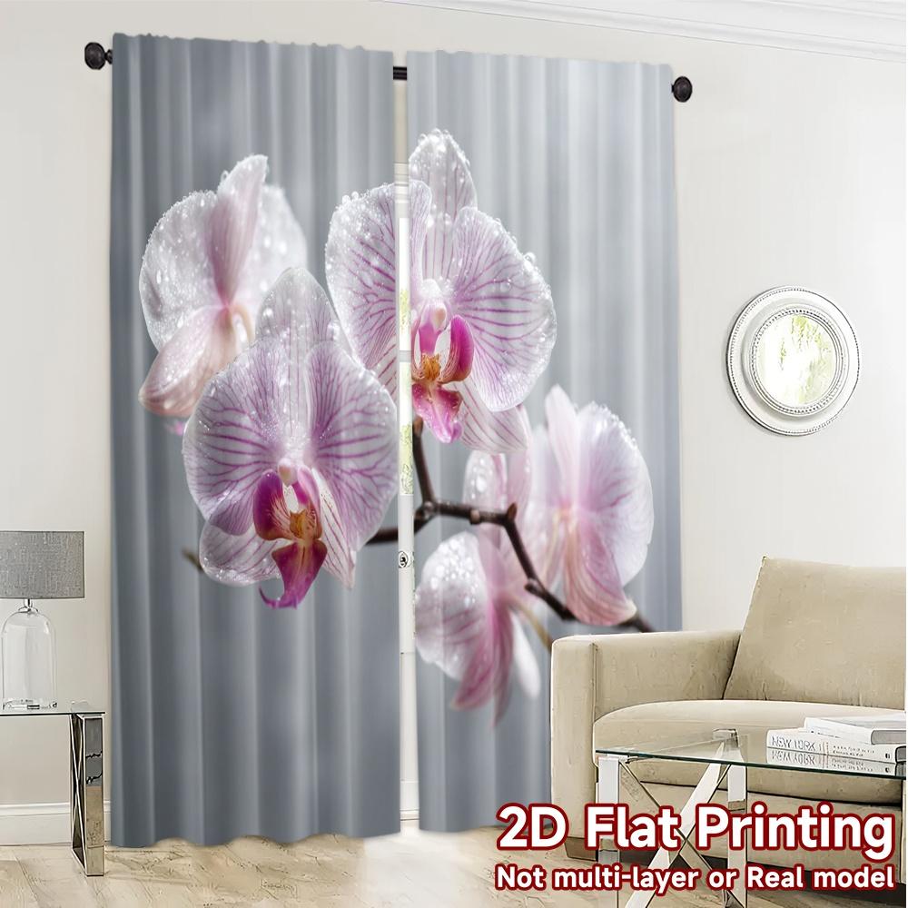 2pcs, 2D FLAT PRINTING Curtains (Without Rod) OrchidBloom Chic Pattern Curtains Versatile Durable Polyester Curtains Decorations