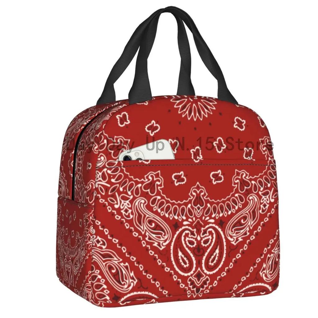 Schwarzweiß Paisley Chicano Bandana Stil Tragbare Lunchbox Damen Wasserdicht Kühler Thermisch Lebensmittel Isoliert Lunchtasche Schule