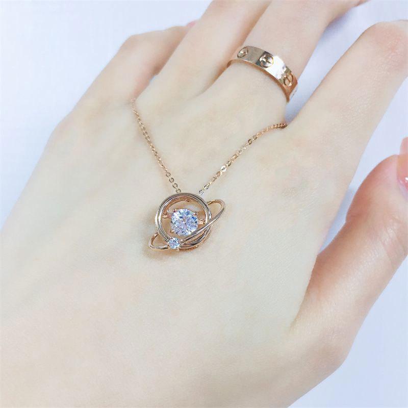 Planet Smart Shiny Zircon Gold Pendant Fashion Rose Gold Plated Collarbone Chain