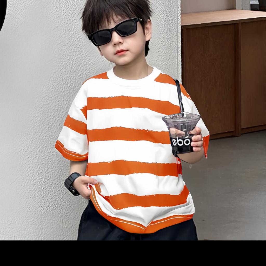 Ubrania dziecięce chłopięce koszulka w paski z krótkim rękawem dziecięca z rękawem do łokcia letnia chłopięca letnie topy