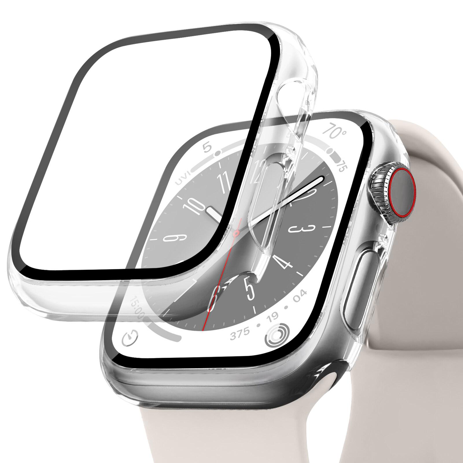 

Твердий чохол для ПК для Apple Watch 40 мм 44 мм 45 мм 41 мм 42 мм 38 мм, загартоване скло, захисне скло для екрана, лицьова кришка, бампер для iwatch Series 9 8 7 6 SE 5 4 3 2 1 40mm series 6 5 4 SE SE2 прозорий