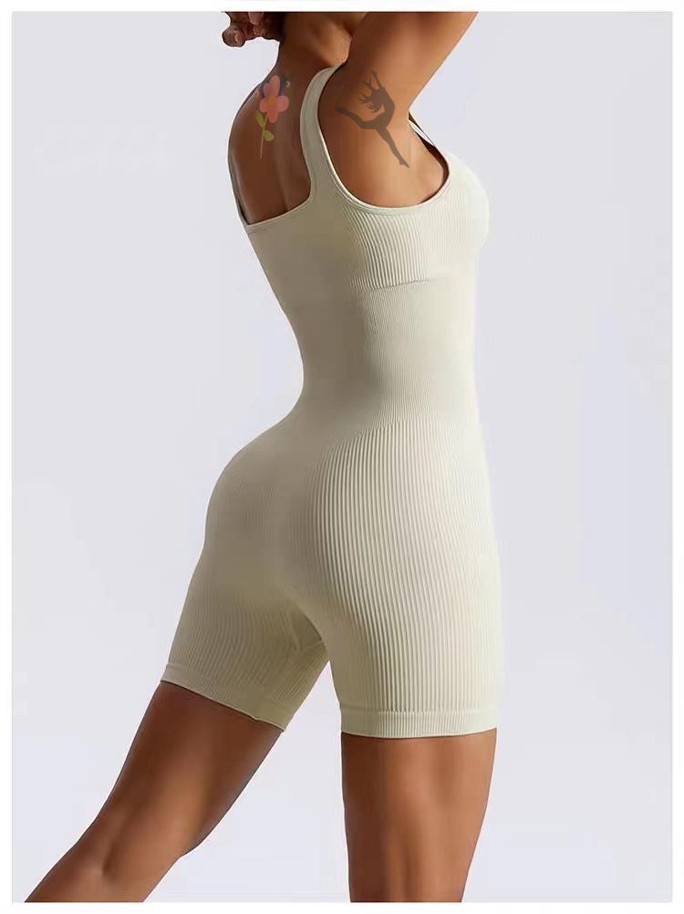 Quick-Drying Ribbed Yoga & Dance Bodysuit with Shorts