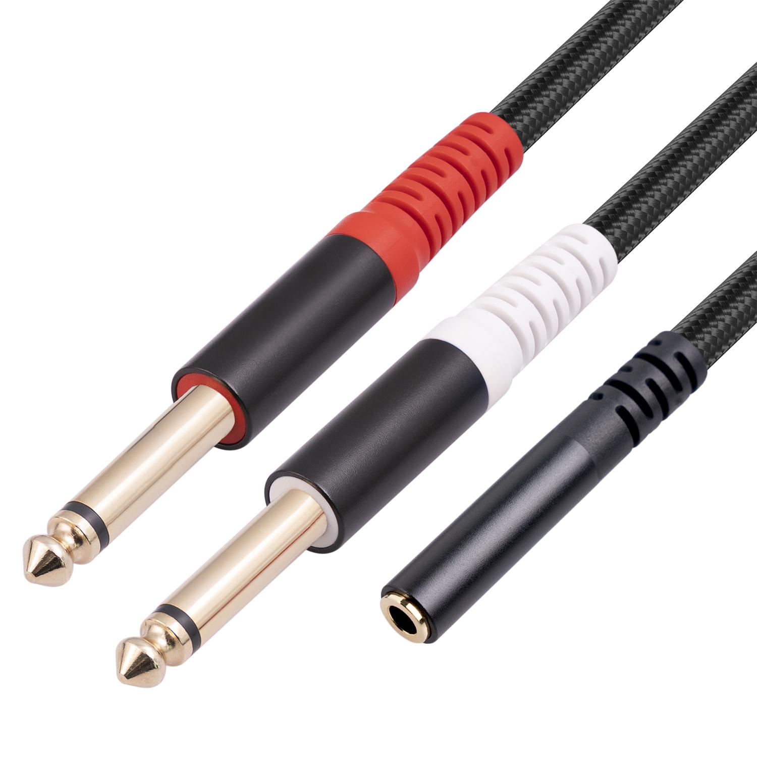 

3717 0.3m 3.5mm Female to 2x 6.35mm 1/4 inch TS Mono Male Jack Audio Adapter Cable As Shown A