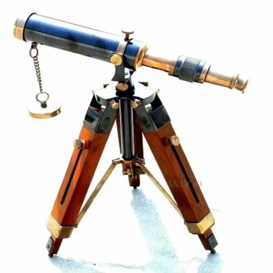 

Латунный телескоп с деревянной подставкой-штативом в морском стиле, винтажный декор для стола M аэро