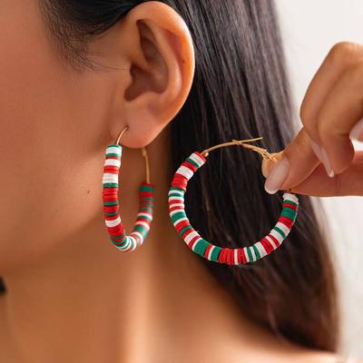 Salircon 10 Styles Romantic Cute Colorful Soft Pottery Hoop Earring Women Fashion Christmas Tree Snowman Series Ear Jewelry Gift