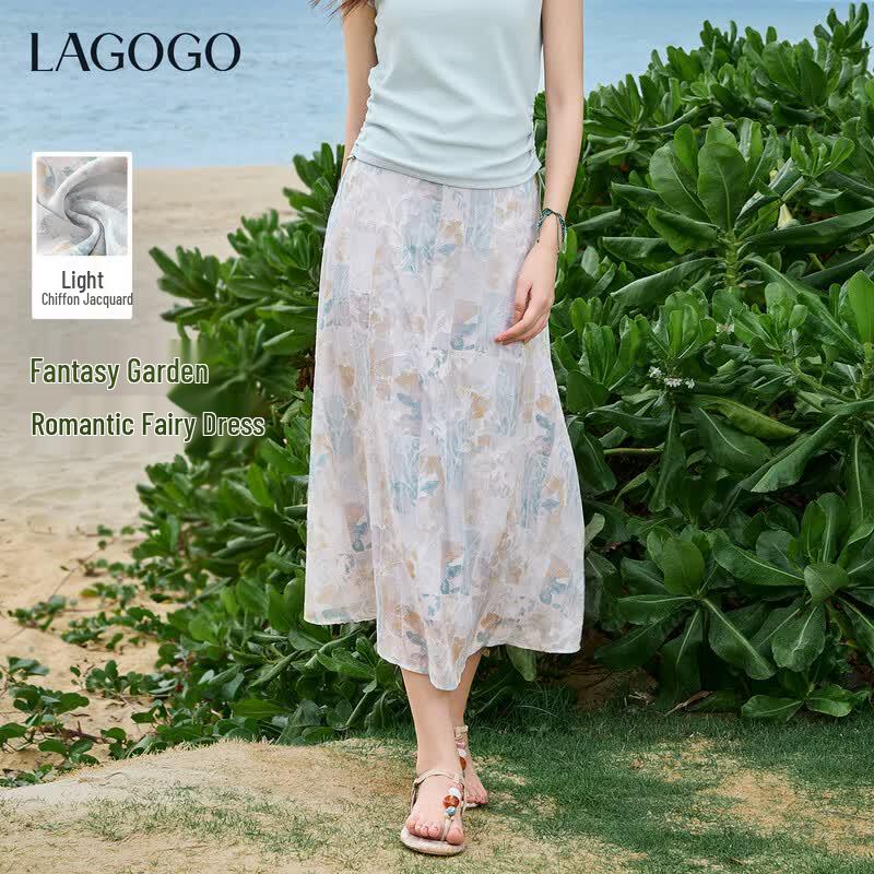 LAGOGO Floral Chiffon Midi Skirt L