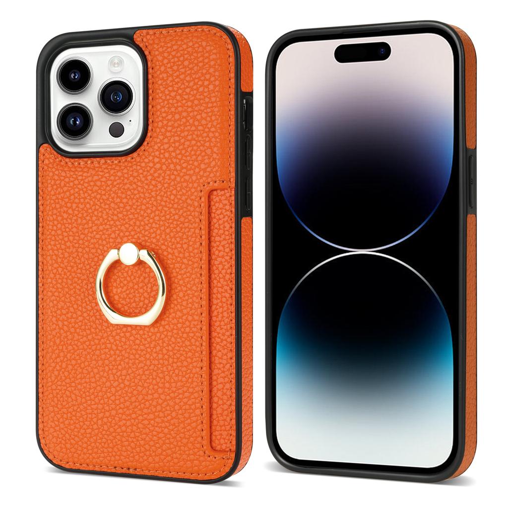 Ring Holder Card Solt Leather Wallet Phone Case for IPhone 15 14 13 12 11 Pro Max XS XR X 7 8 Plus SE 2026 Litchi Stand Cover