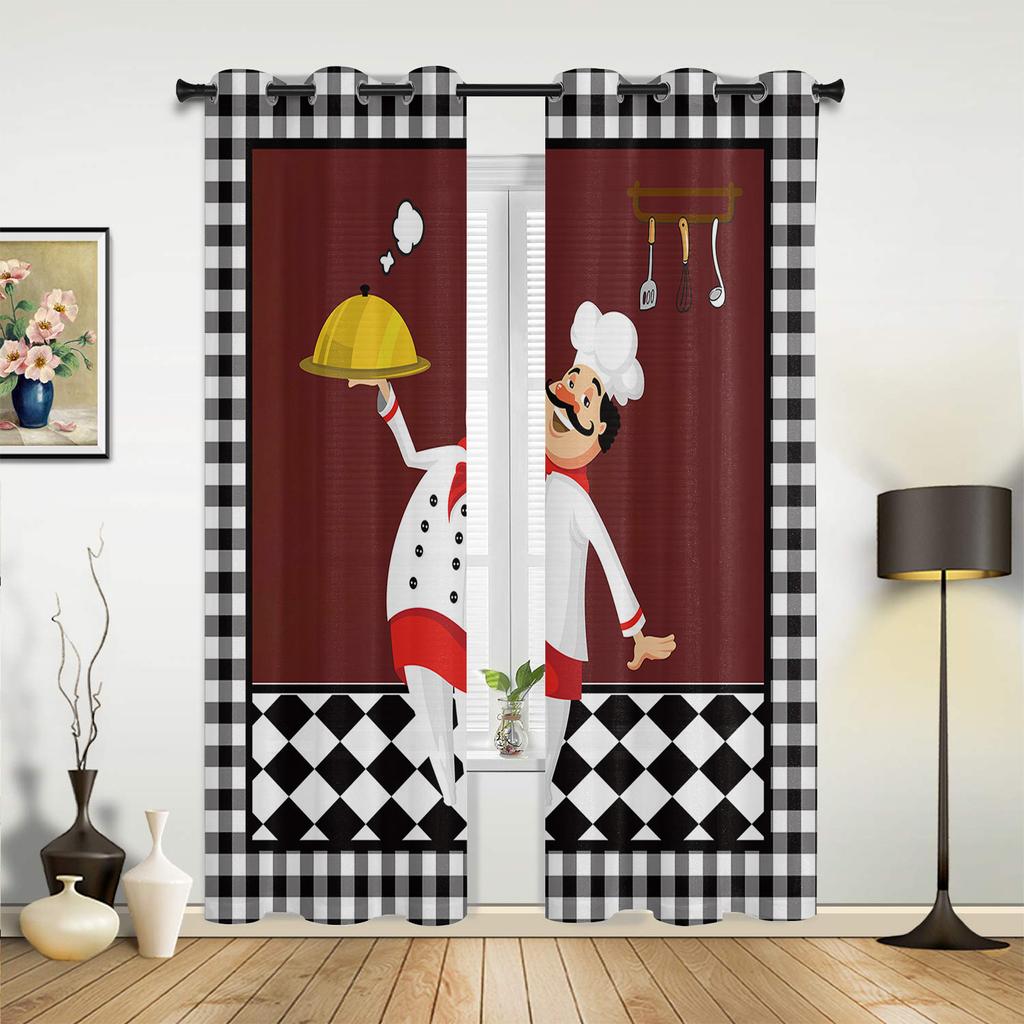 Kitchen Cook Vegetables Meat Dessert Plaid Curtains Bedroom Living Room Drapes Kid Window Curtain Home Decor Made Of Polyester Sitting Treatment