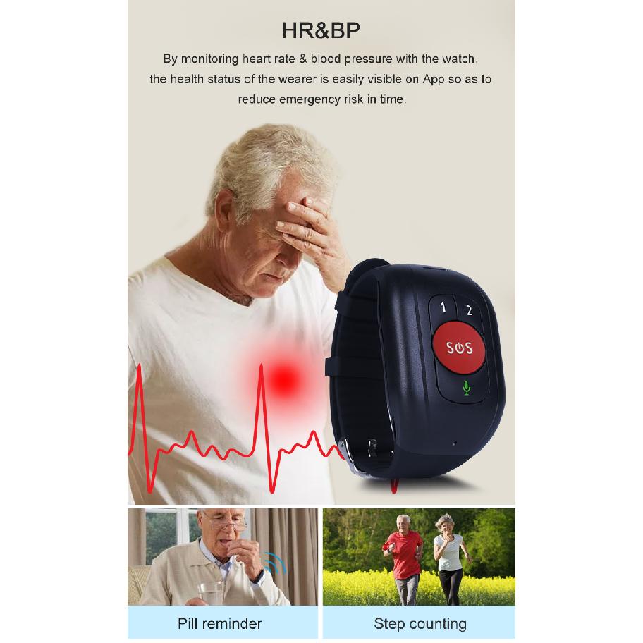 2026 Elderly GPS Tracker 4G SIM SOS Button Wristband GPS Emergency Alarm IP67 Waterproof GPS TrackingHeart Rate Blood Pressure