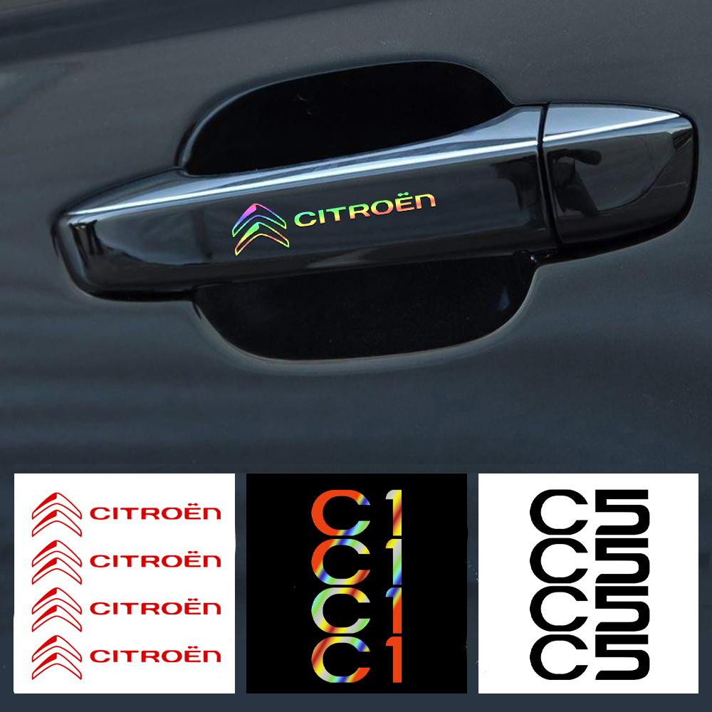 XKJC9 4pcs Car Reflective Vinyl Sticker Door Handle Mirror Wiper Decoration Sticker For Citroen C1 C3 C4L C5 C6 VTS C-ELYSEE C4 DS DS7