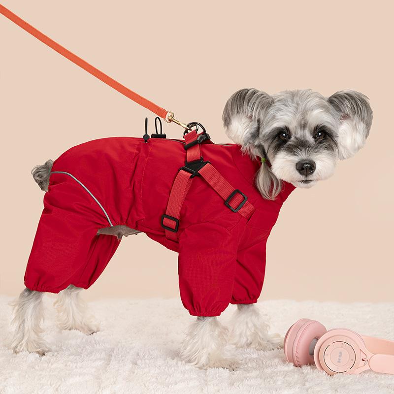 Dog Raincoat with Harness Waterproof Jacket for Small Dogs Adjustable Reflective Dog Rain Overalls Four Legged Raincoat Pet Rain 5