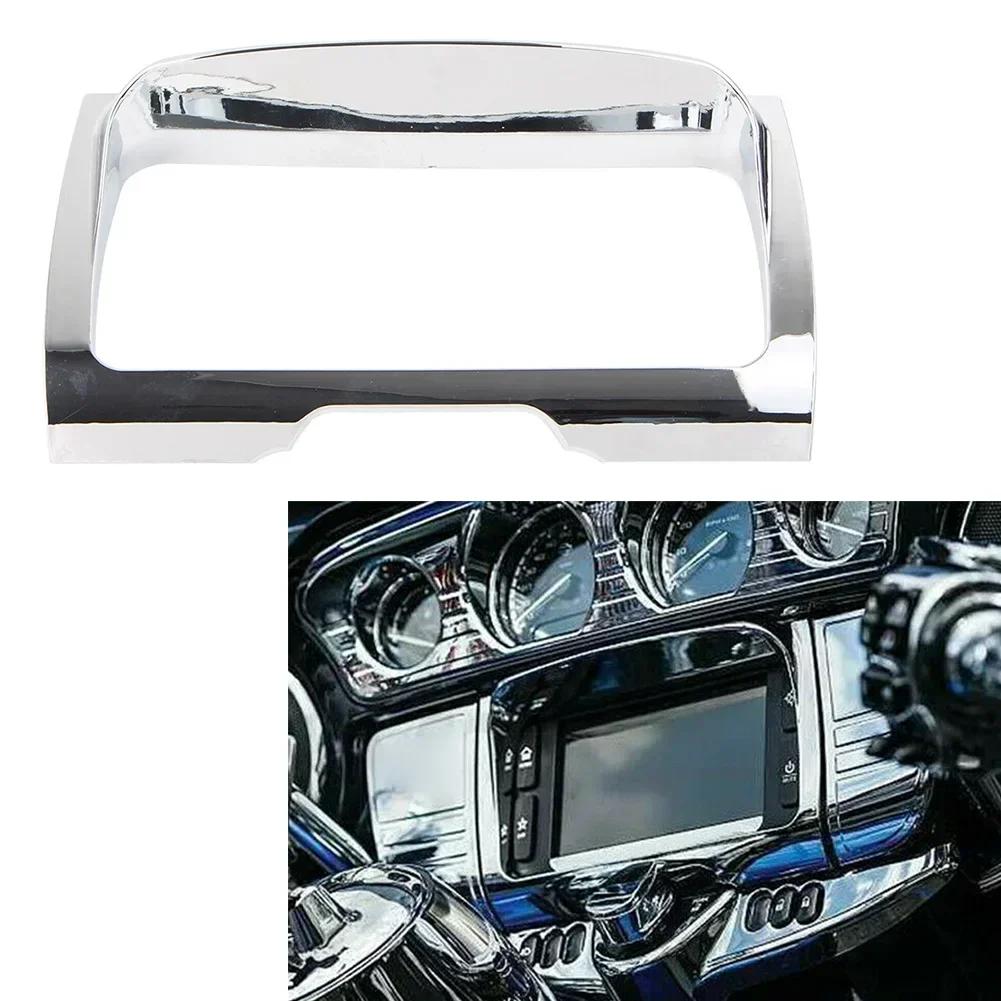 For Harley Vivid Black Radio Trim Bezel Center Stereo Accent Cover Trim Frame 2014- Electra Glides/Street & Tri Glides Chrome