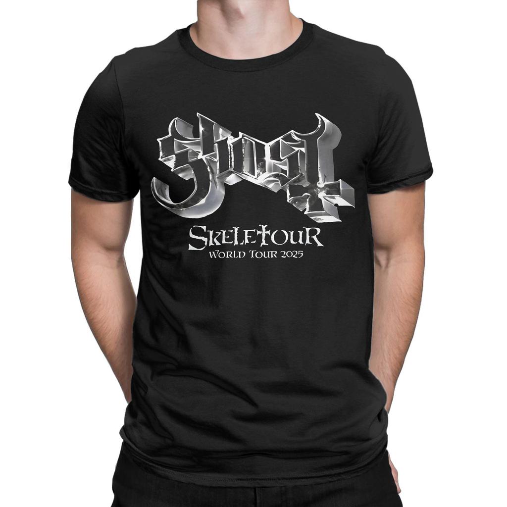 Unika Ghost Band Världsturné Skeletour 2025 T-shirts Herr Rundhalsad Bomulls-T-shirts Musik Kortärmad T-shirt 4XL 5XL Kläder