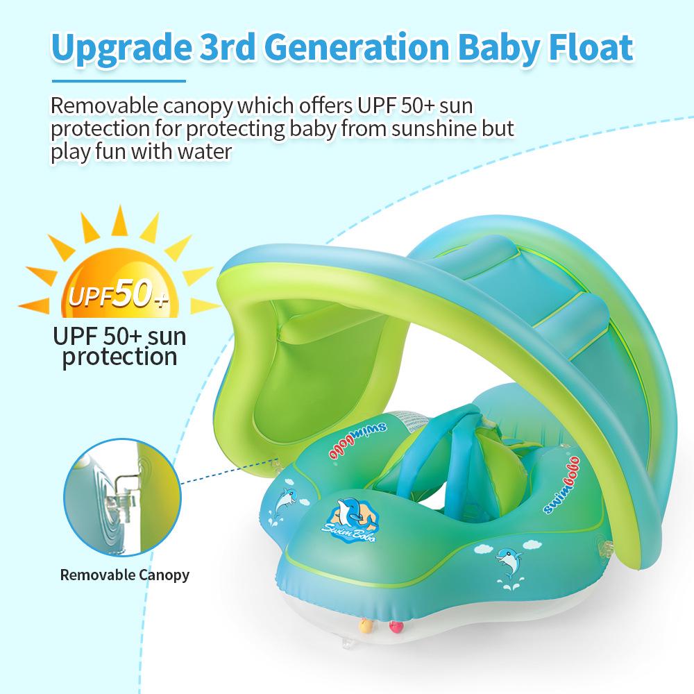 Thickened Double-Layer Baby Swim Ring with Sun Protection - Lie-On Design for Outdoor Use