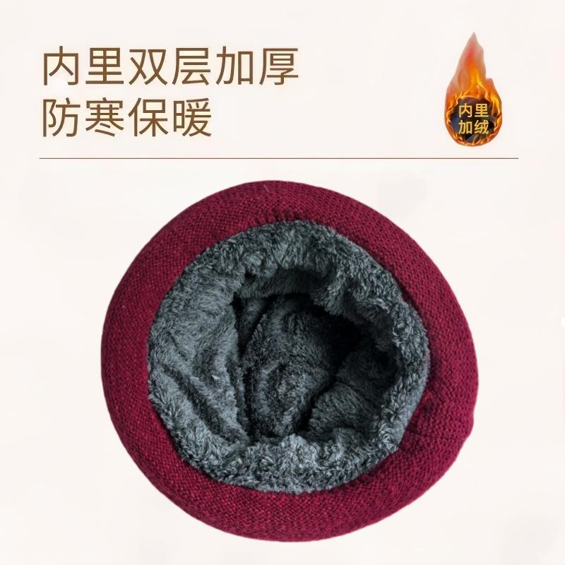 Middle-aged and elderly warm wool hat women's fashion versatile mother basin hat fleece ear protection hat winter cold-proof knitted hat
