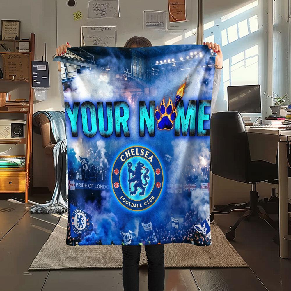 Custom Name,Chelsea FC Printed Flannel Blanket, soft throw for bedroom sofa, washable, Christmas present, great gift.