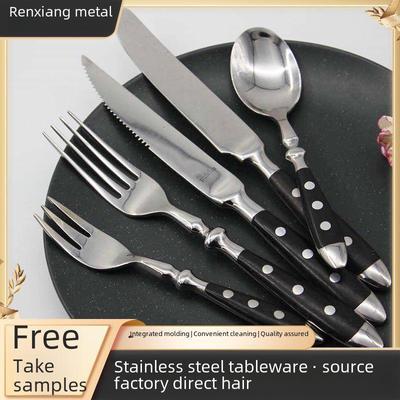 Retro 430 Stainless Steel Cutlery Set: Steak Knife, Fork & Spoon - Ideal for Hotels & Western Restaurants.