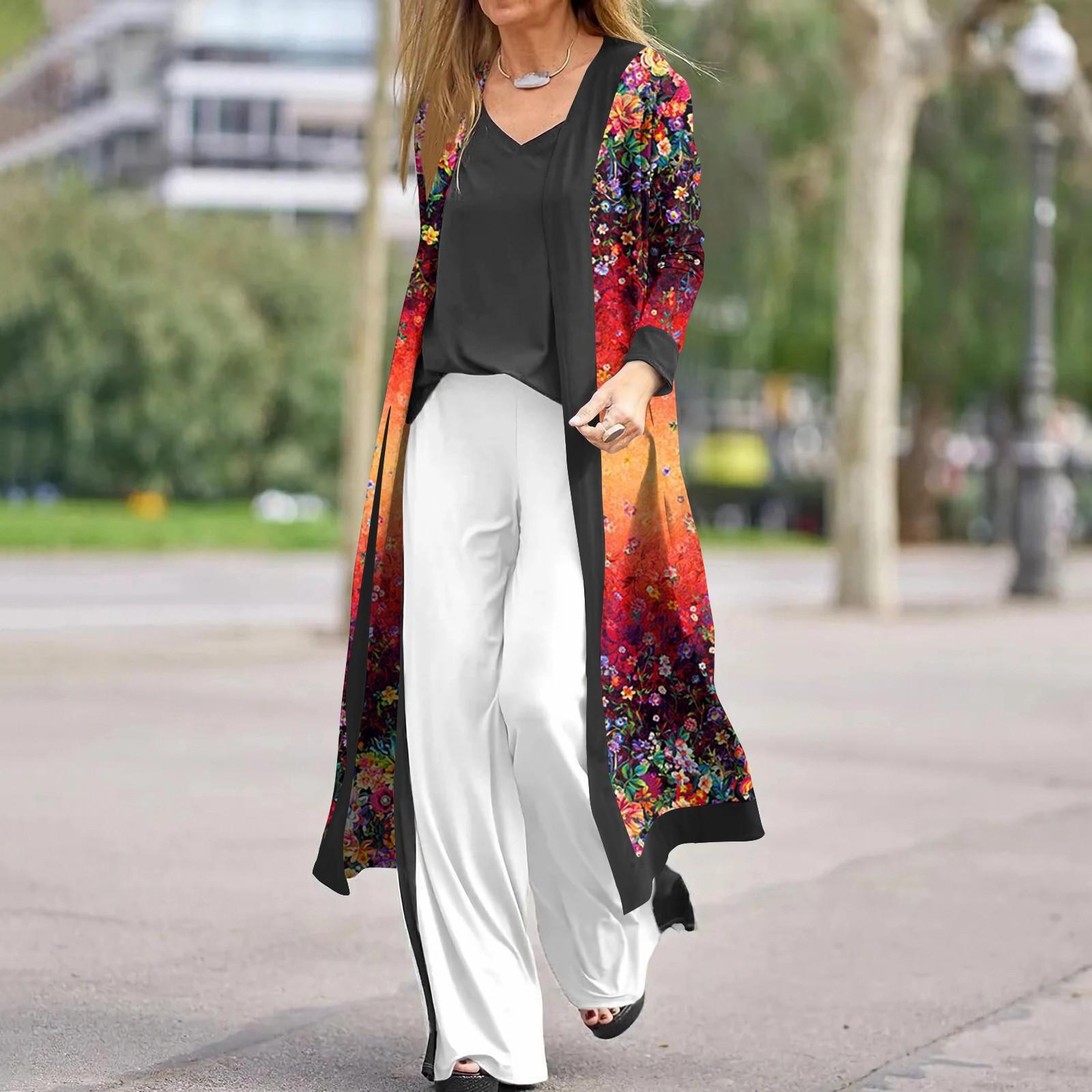 

Женская модная повседневная длинная куртка с длинным рукавом и принтом, кардиган, пальто XXL красный